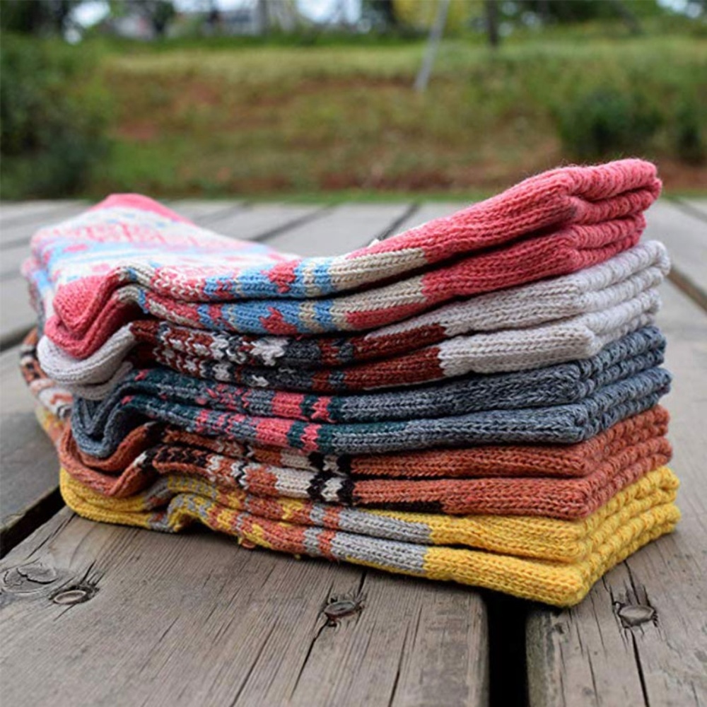 Womens 5 Pairs Vintage Style Thick Crew Socks - Picture 4 of 8